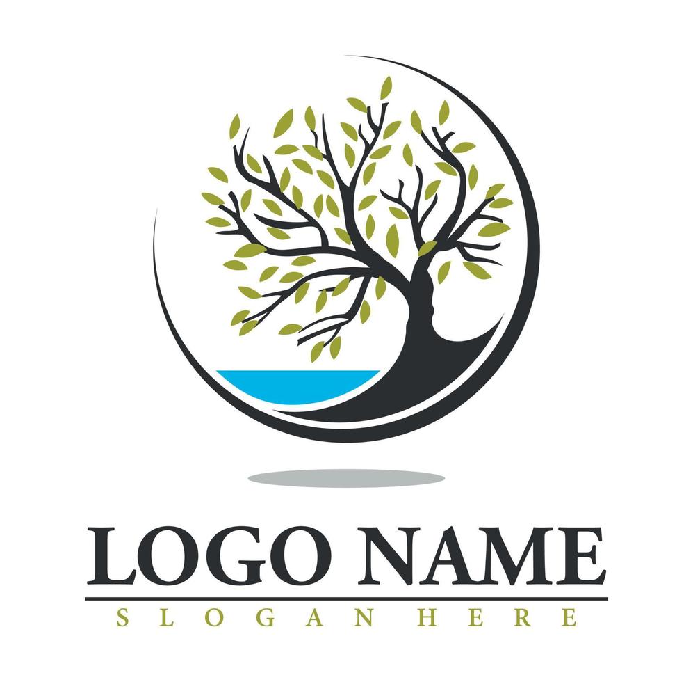 logotipo del árbol al lado del lago vector