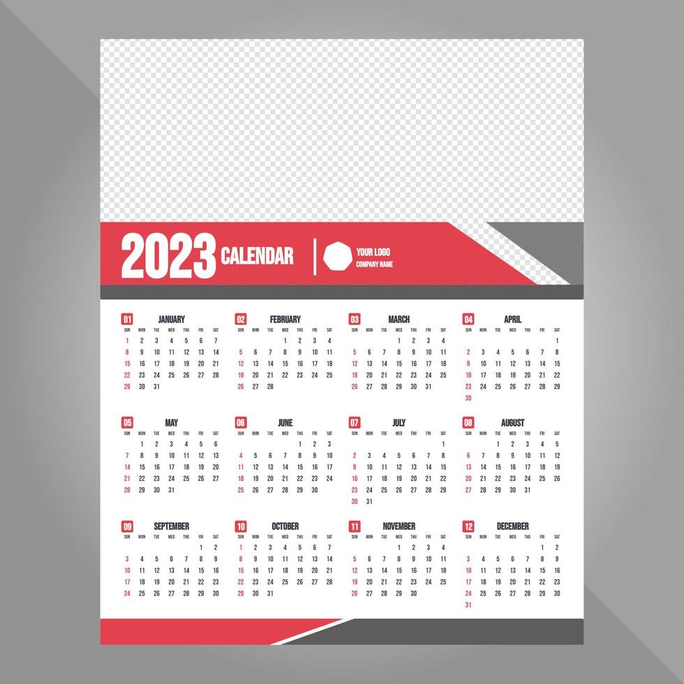 Grey and red 2023 calendar vector