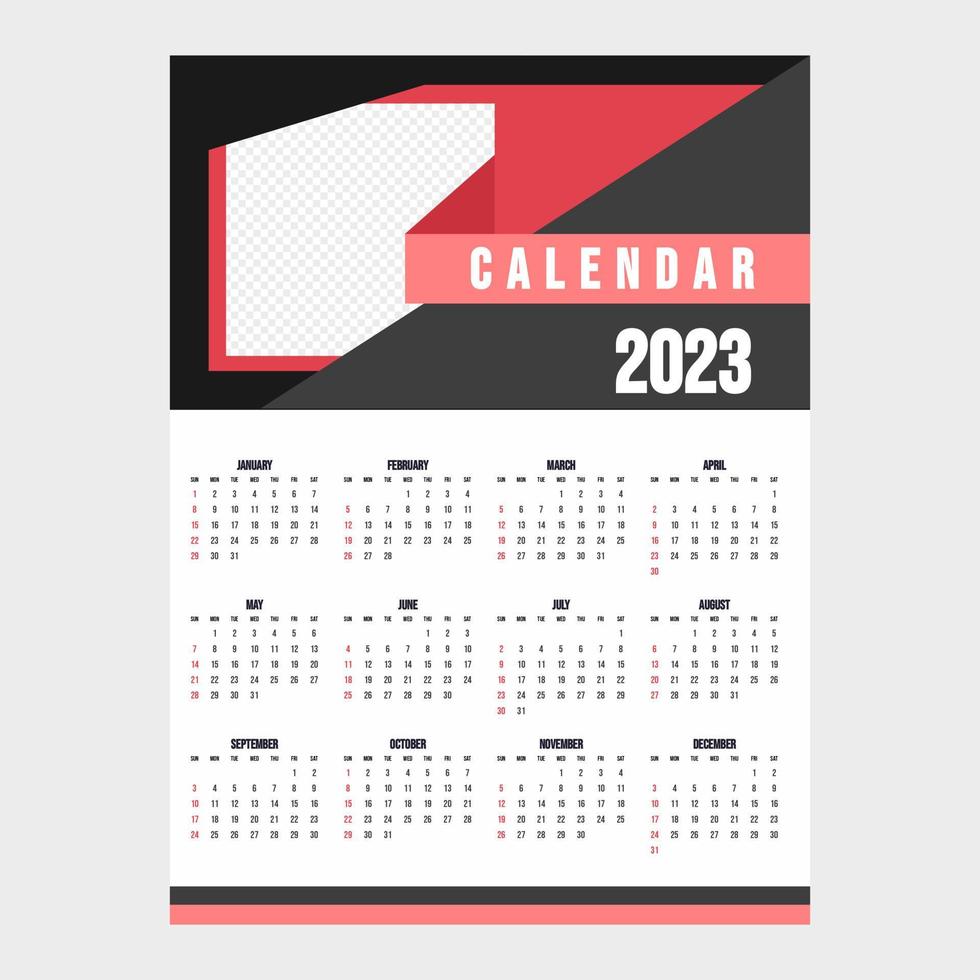 calendario de color rojo 2023 vector