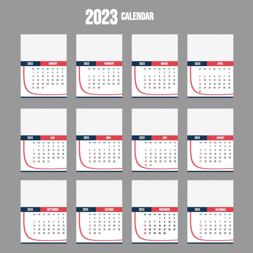 Red and Black 2023 calendar vector