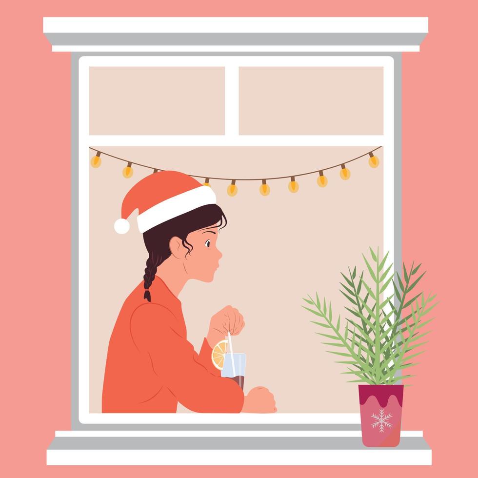 gente celebrando año nuevo y navidad. regalos y decoraciones, árbol de navidad y ambiente festivo. vector