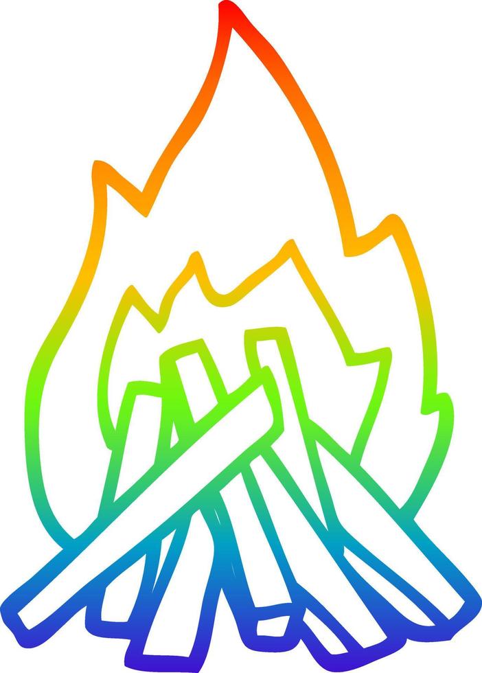 rainbow gradient line drawing cartoon camp fire vector