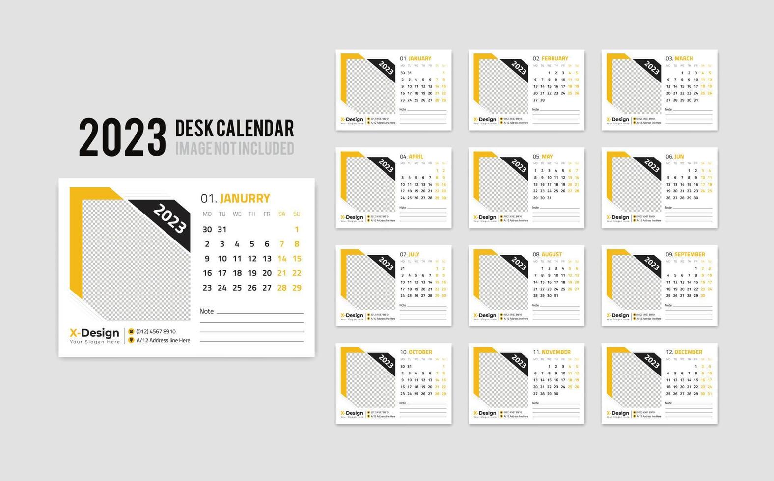 calendario de escritorio mensual de año nuevo 2023, diseño de diseño de calendario de mesa 2023 vector