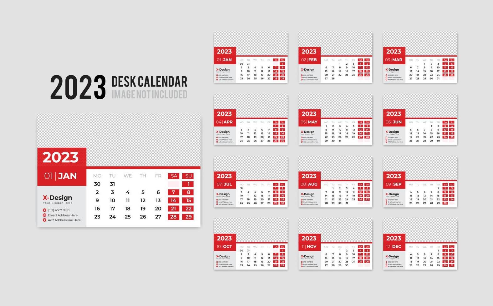 Plantilla de calendario de escritorio 2023, diseño de diseño de calendario de mesa 2023, calendario de escritorio diario vector