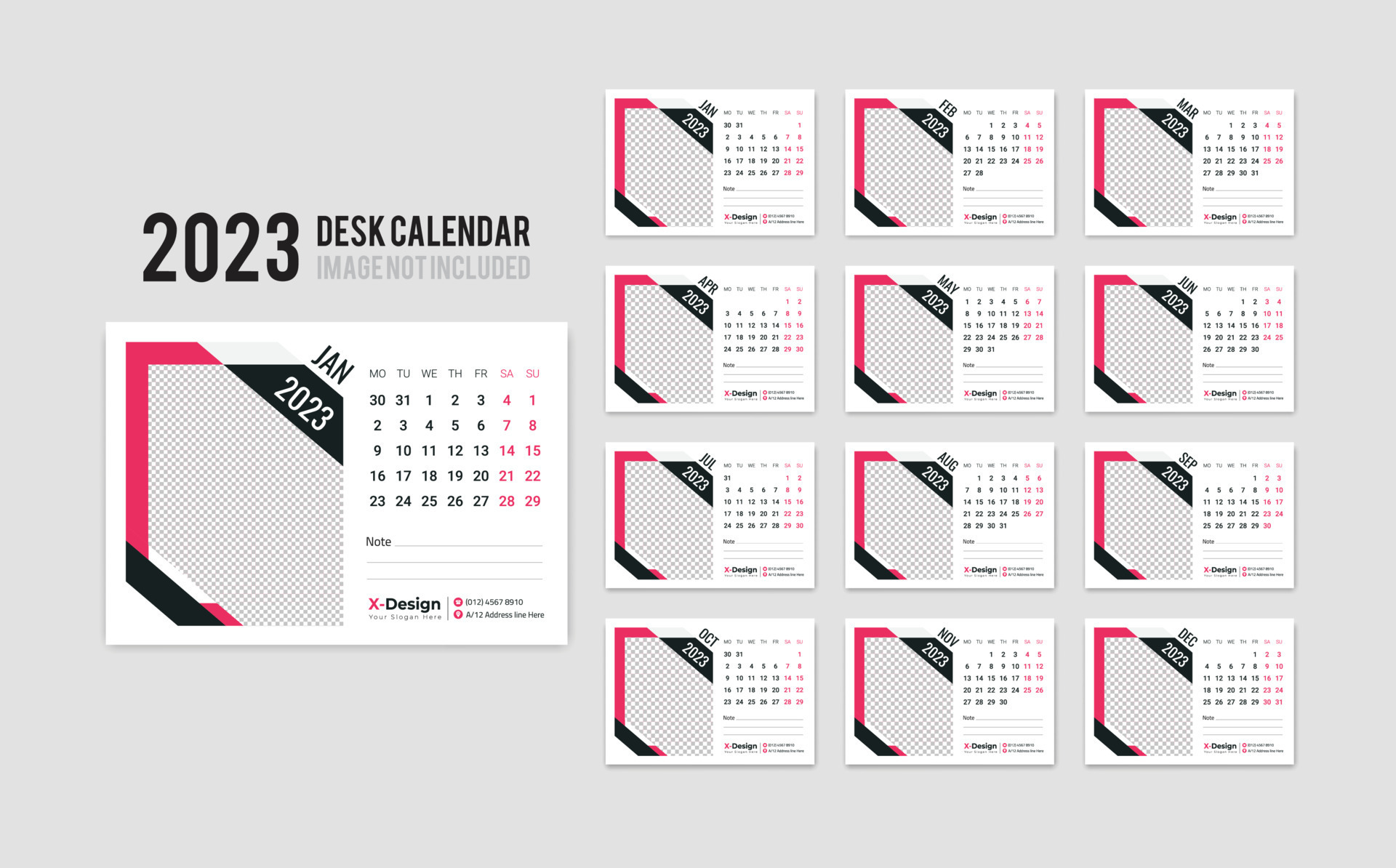 2023 New Year simple desk calendar template, Daily Desk Calendar