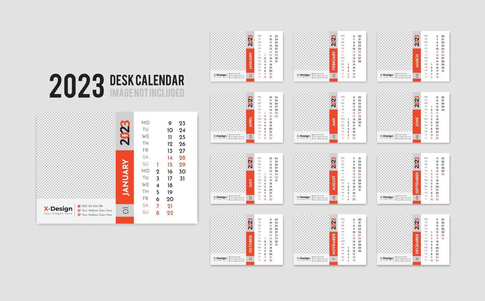 Calendario de escritorio o mesa 2023, planificador mensual vector