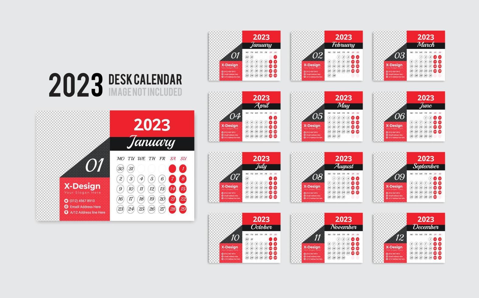 calendario de escritorio moderno año nuevo 2023, planificador mensual vector