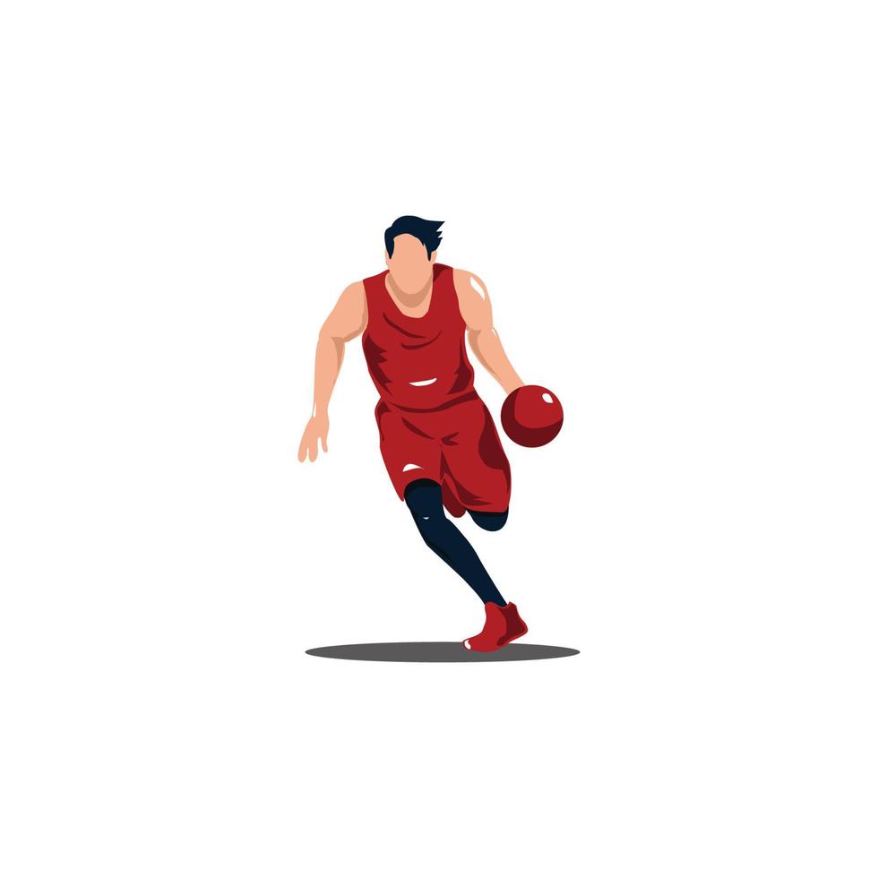 hombre driblando la pelota en el juego de baloncesto - ilustraciones del jugador de baloncesto driblando la caricatura de la pelota aislada en blanco vector