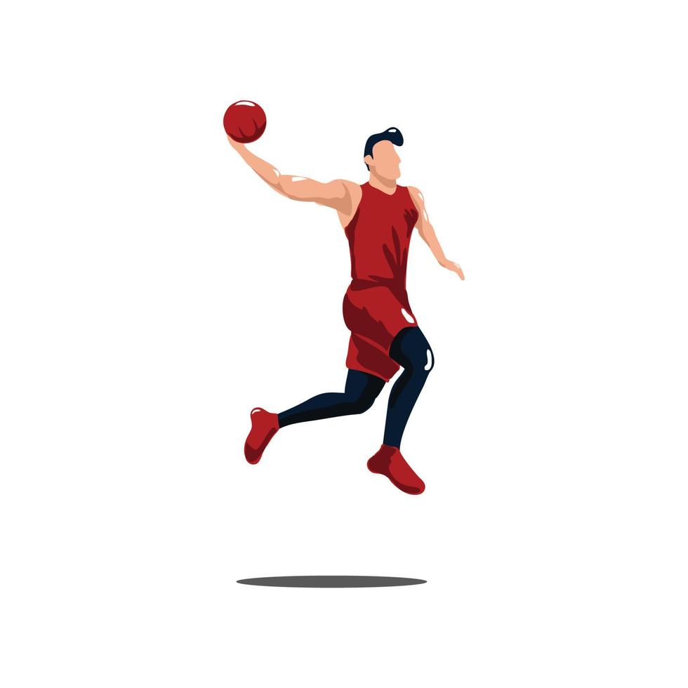 jugador de baloncesto haciendo una volcada en el juego de baloncesto - ilustraciones de un hombre deportivo haciendo una volcada para anotar en una caricatura de un juego de baloncesto aislado en blanco vector