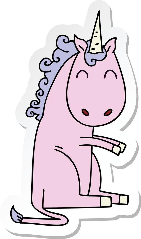 sticker of a quirky hand drawn cartoon unicorn vector