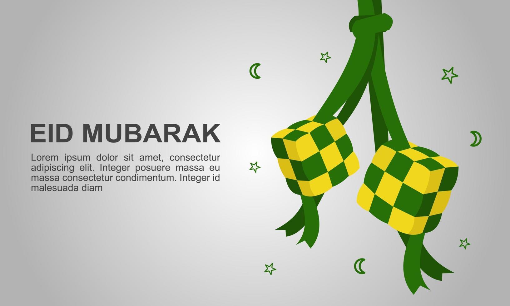 Eid mubarak display with hanging ketupat eid al fitr design vector