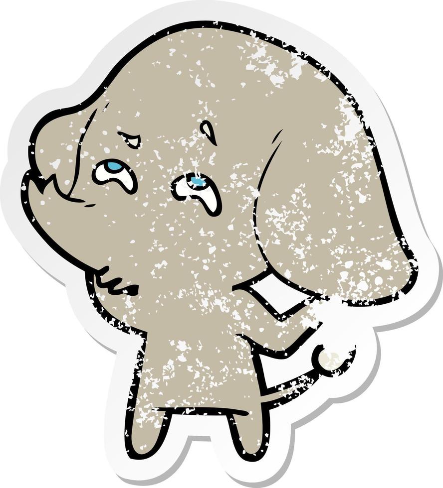distressed sticker of a cartoon elephant remembering vector
