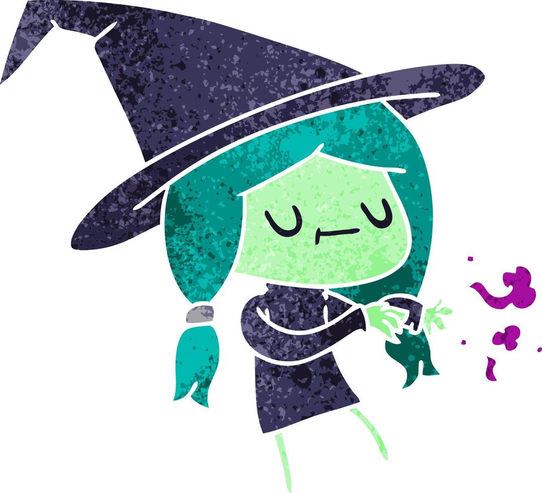 retro cartoon of cute kawaii witch vector