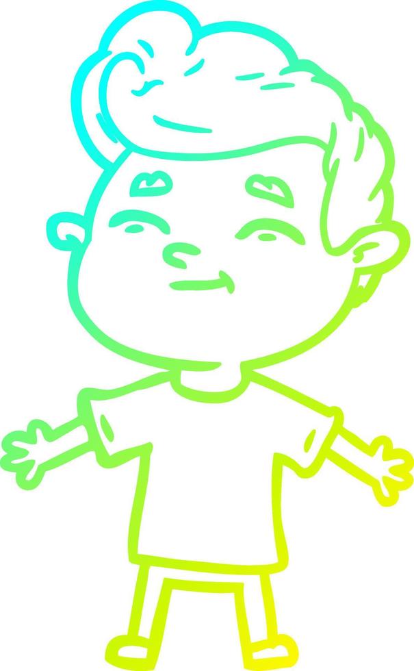 cold gradient line drawing happy cartoon man vector
