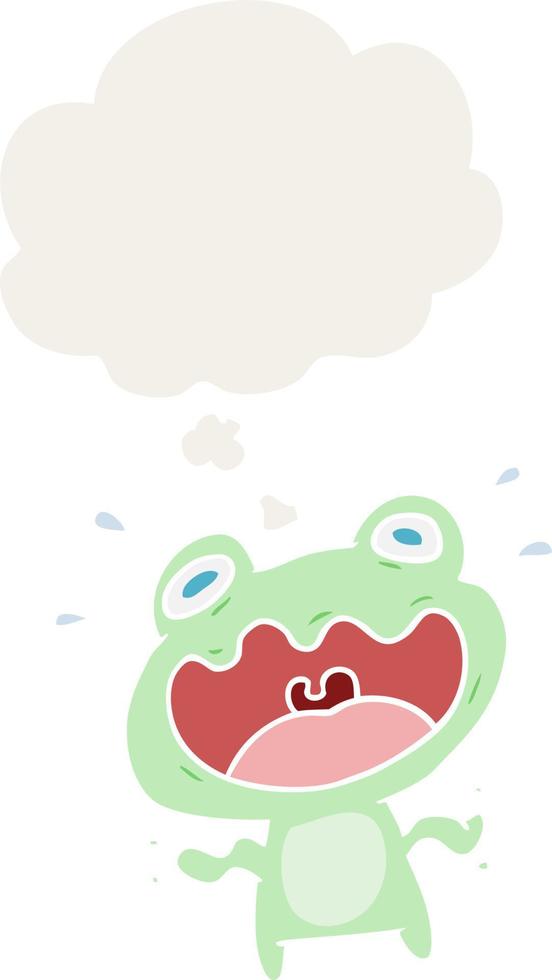 cartoon frog frightened and thought bubble in retro style vector