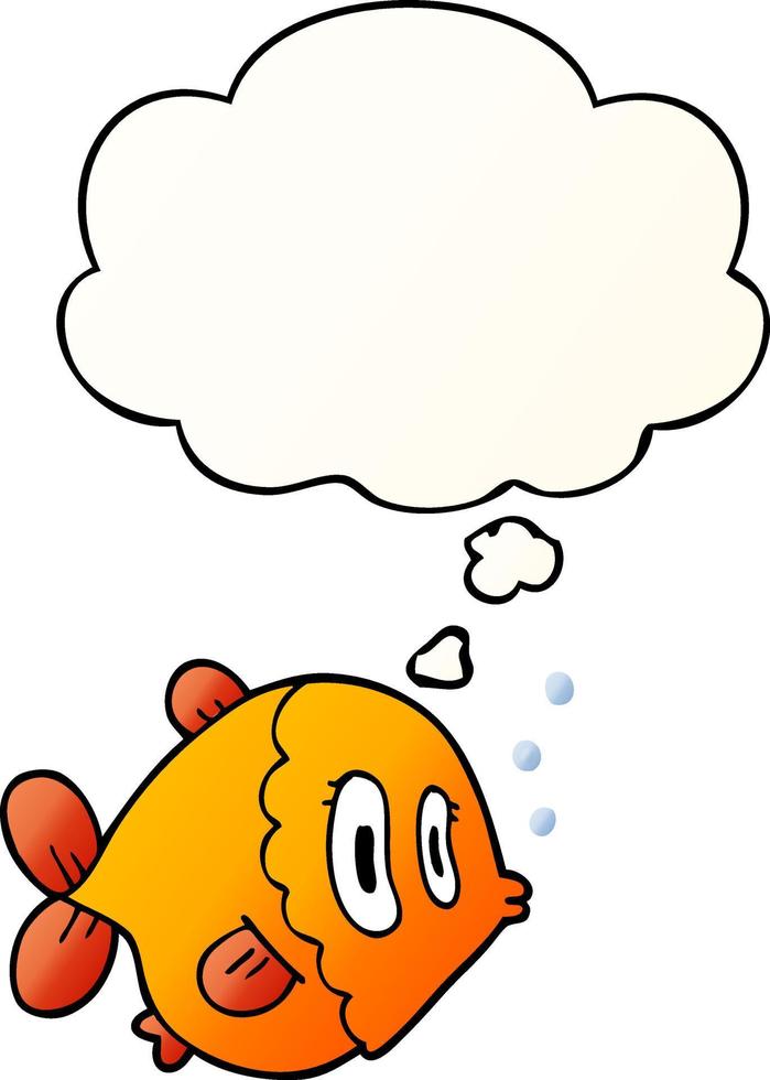 cartoon fish and thought bubble in smooth gradient style vector