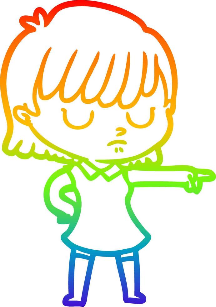 rainbow gradient line drawing cartoon woman vector
