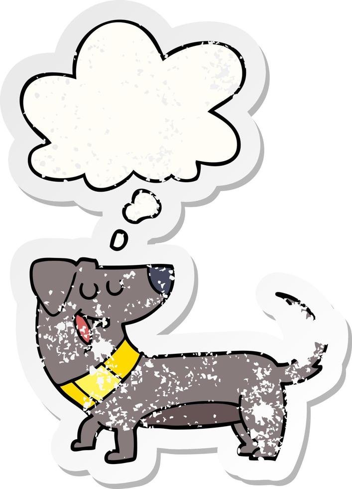 cartoon dog and thought bubble as a distressed worn sticker vector