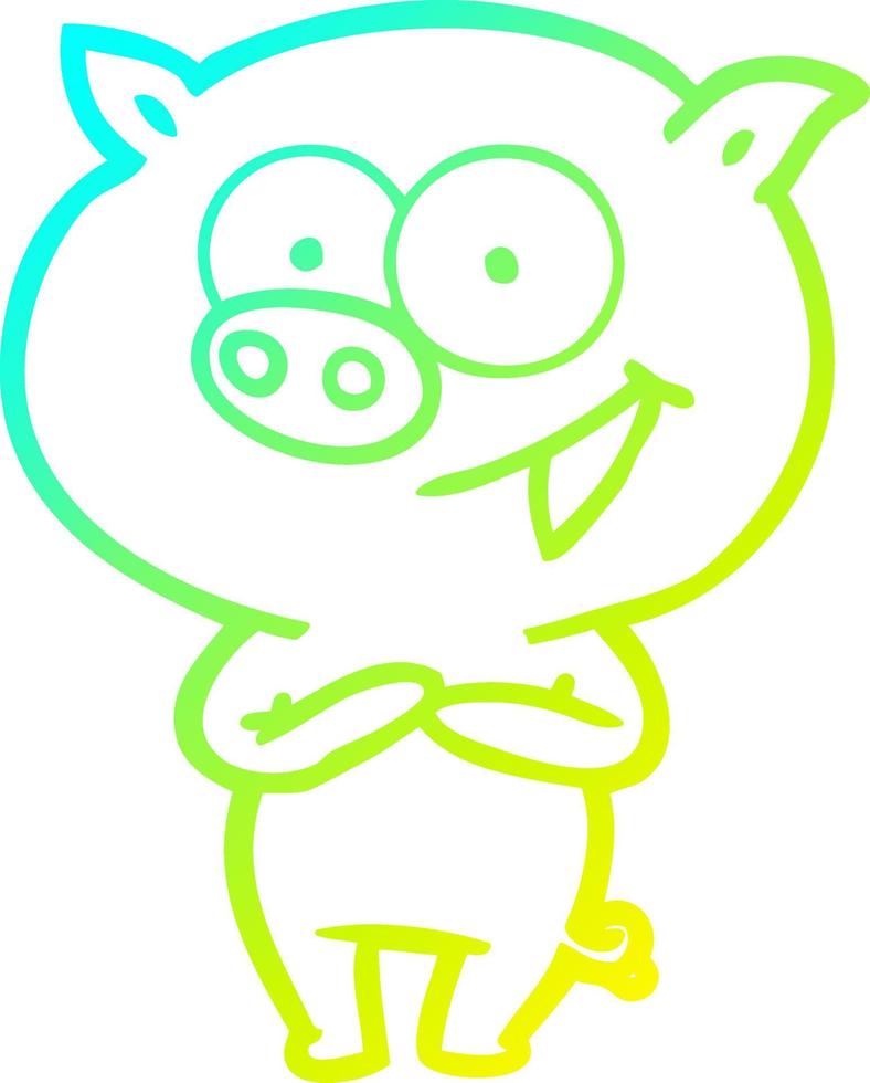 cold gradient line drawing cheerful pig cartoon vector