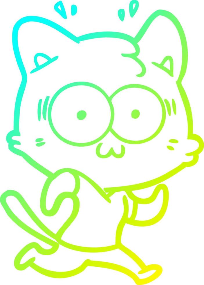cold gradient line drawing cartoon surprised cat running vector