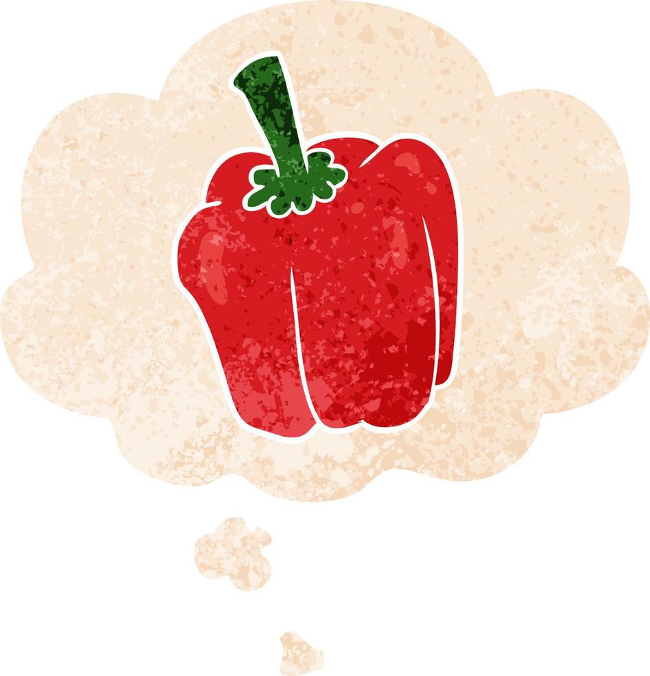 cartoon pepper and thought bubble in retro textured style vector