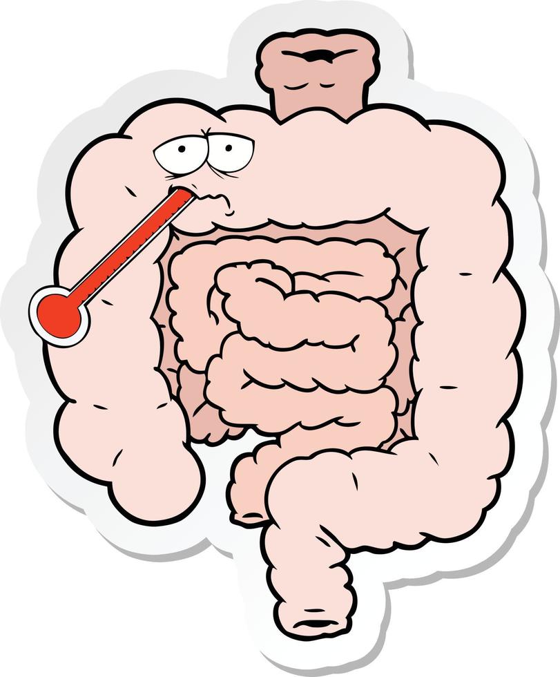 sticker of a cartoon unhealthy intestines vector