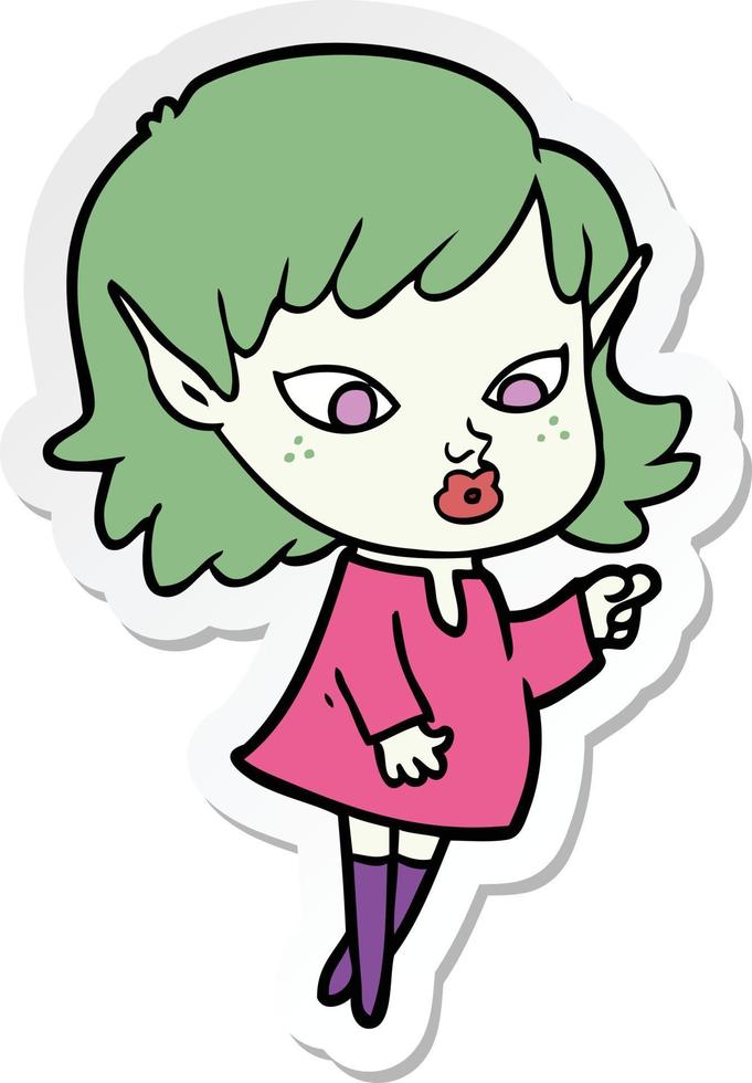 sticker of a pointing cartoon elf girl vector