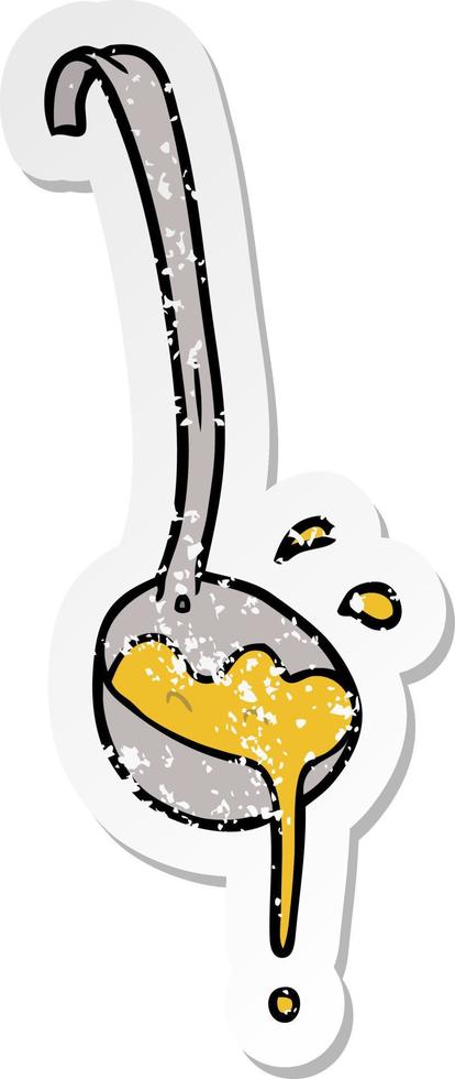 distressed sticker of a cartoon ladle of soup vector