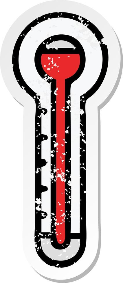 distressed sticker of a cute cartoon glass thermometer vector