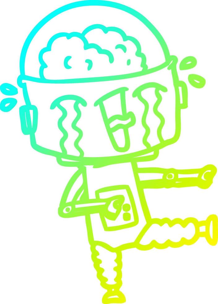 cold gradient line drawing cartoon crying robot pointing vector