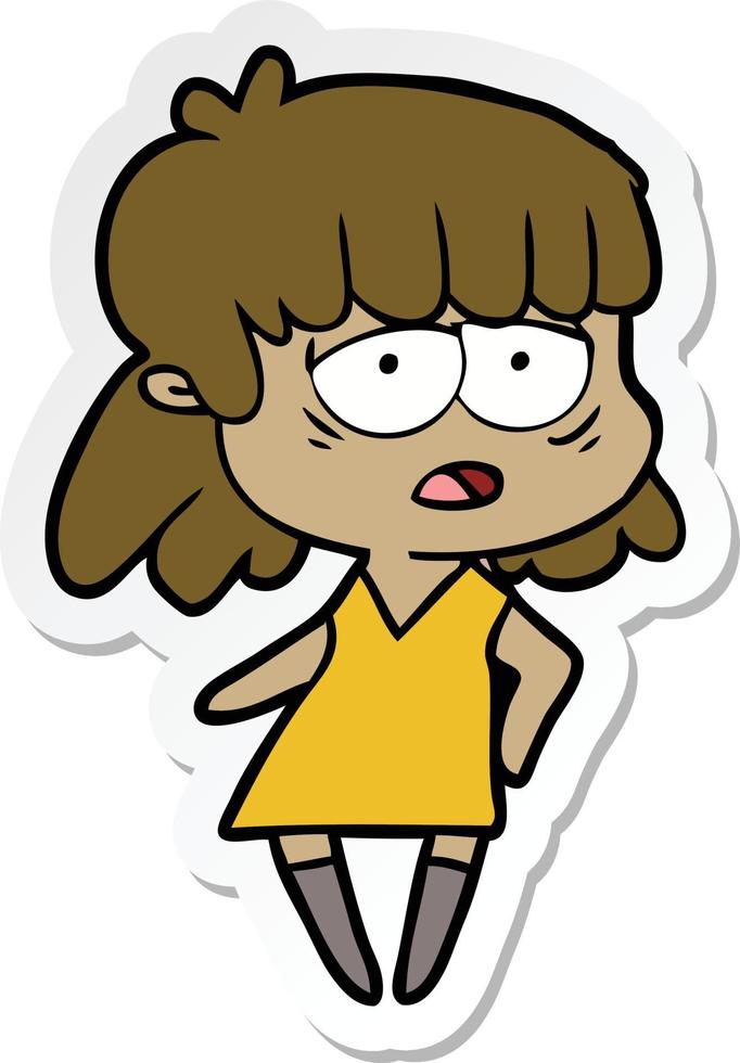 sticker of a cartoon tired woman vector