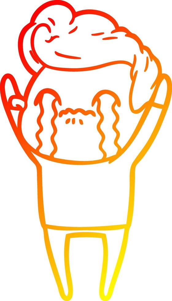 warm gradient line drawing cartoon man crying vector