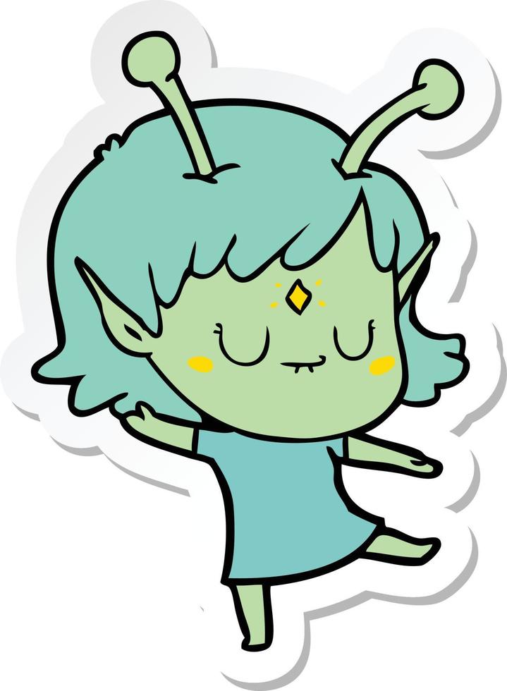sticker of a cartoon alien girl vector