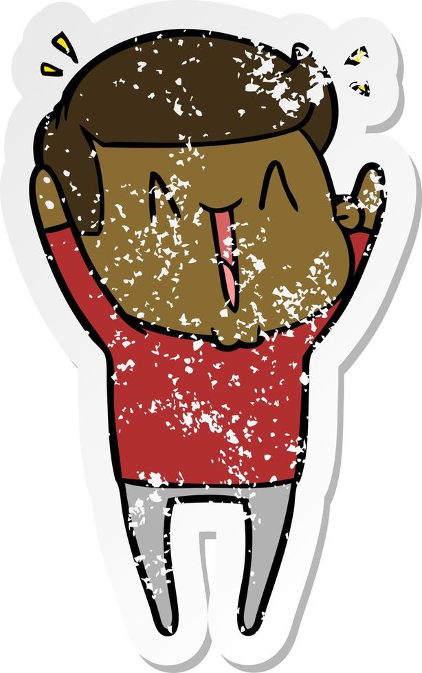 distressed sticker of a cartoon happy man vector