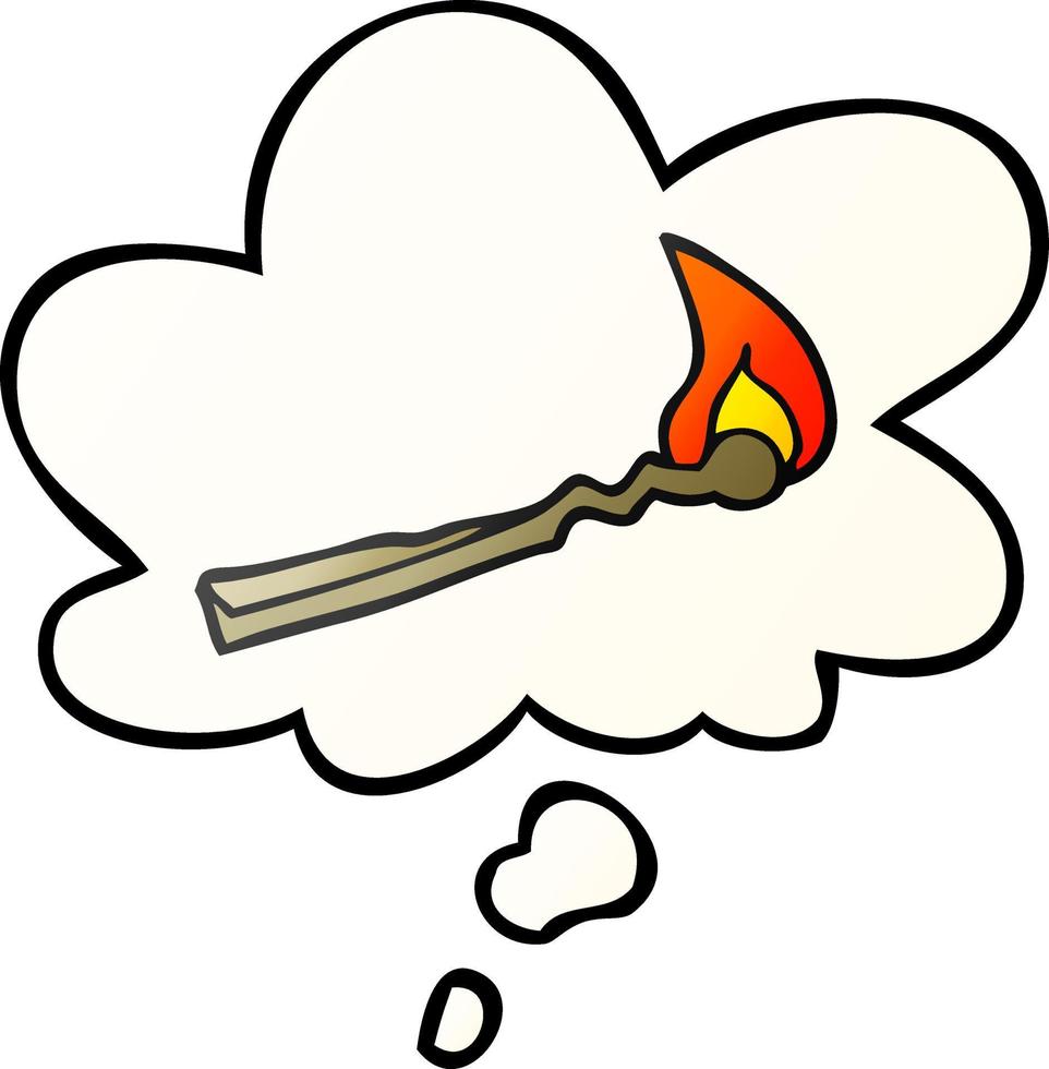 cartoon burning match and thought bubble in smooth gradient style vector