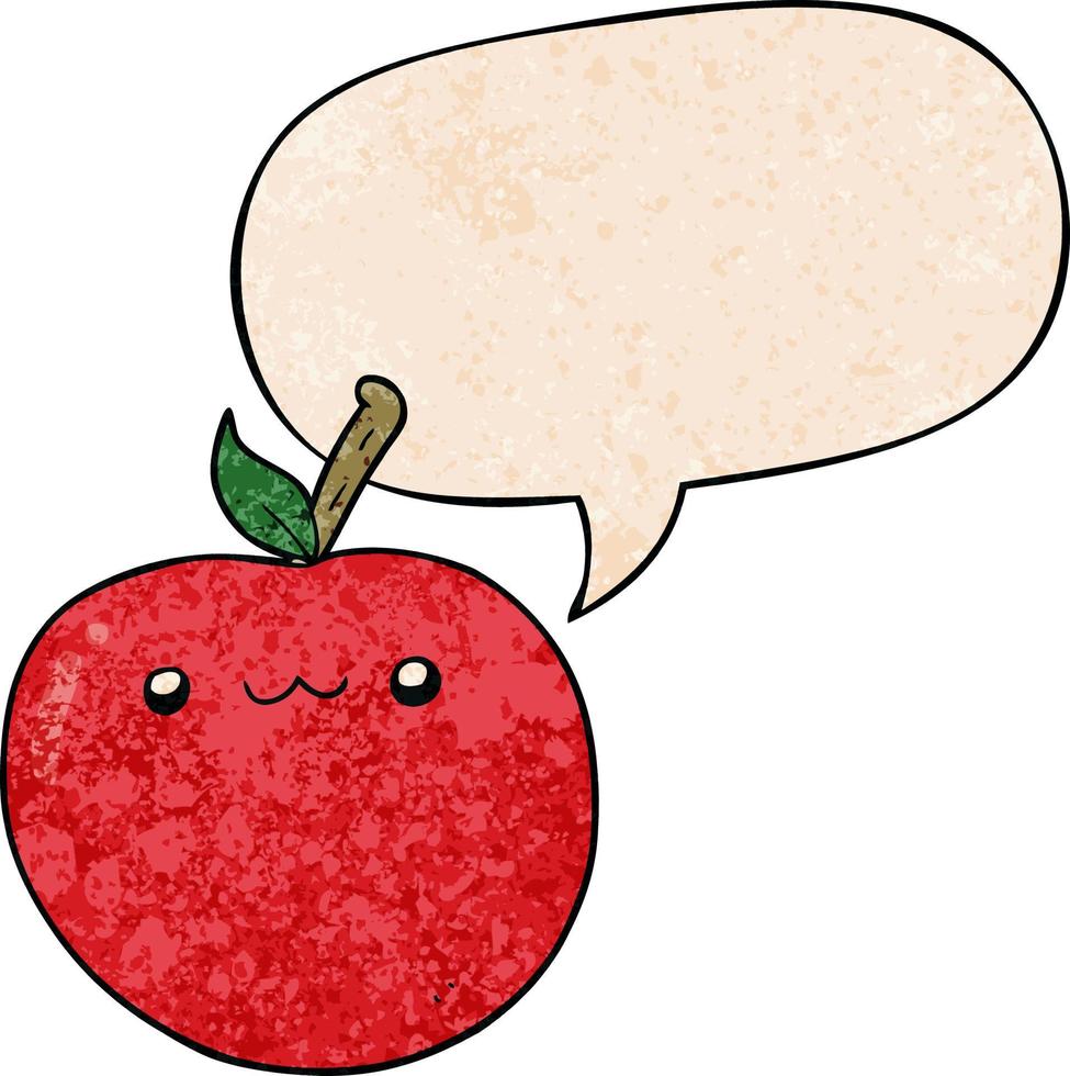 cartoon cute apple and speech bubble in retro texture style vector