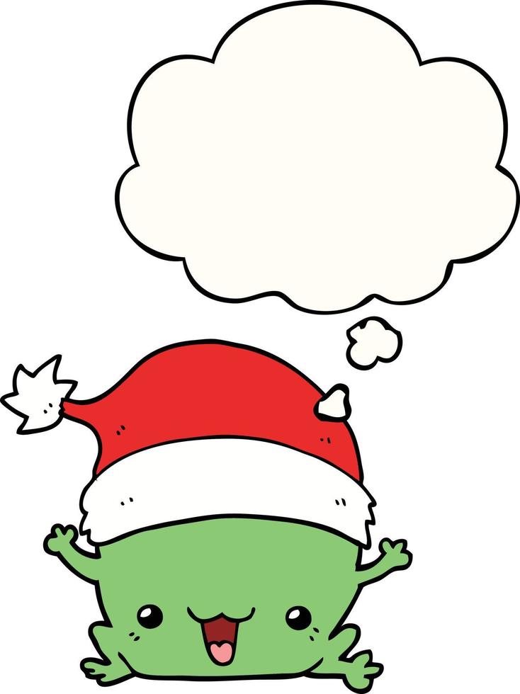 cute cartoon christmas frog and thought bubble vector