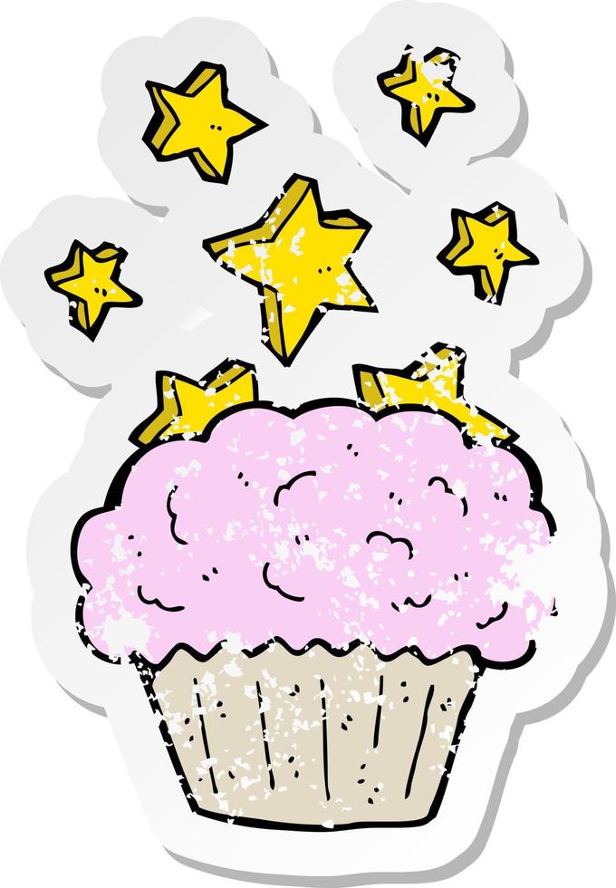 retro distressed sticker of a cartoon magical cupcake vector