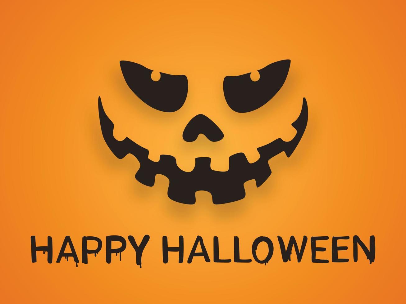 feliz tarjeta de halloween con cara feliz y texto de saludo sobre fondo naranja vector