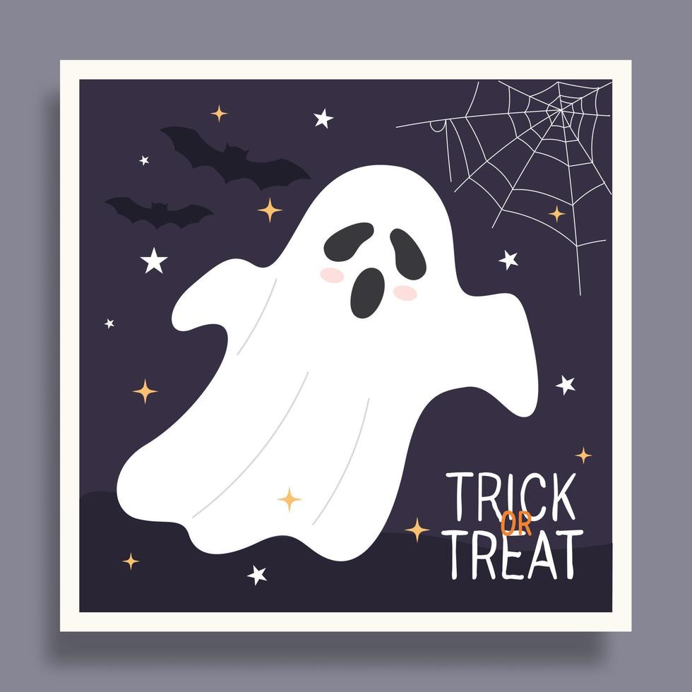 diseños de postales de Halloween con lindo y divertido fantasma de bebé vector