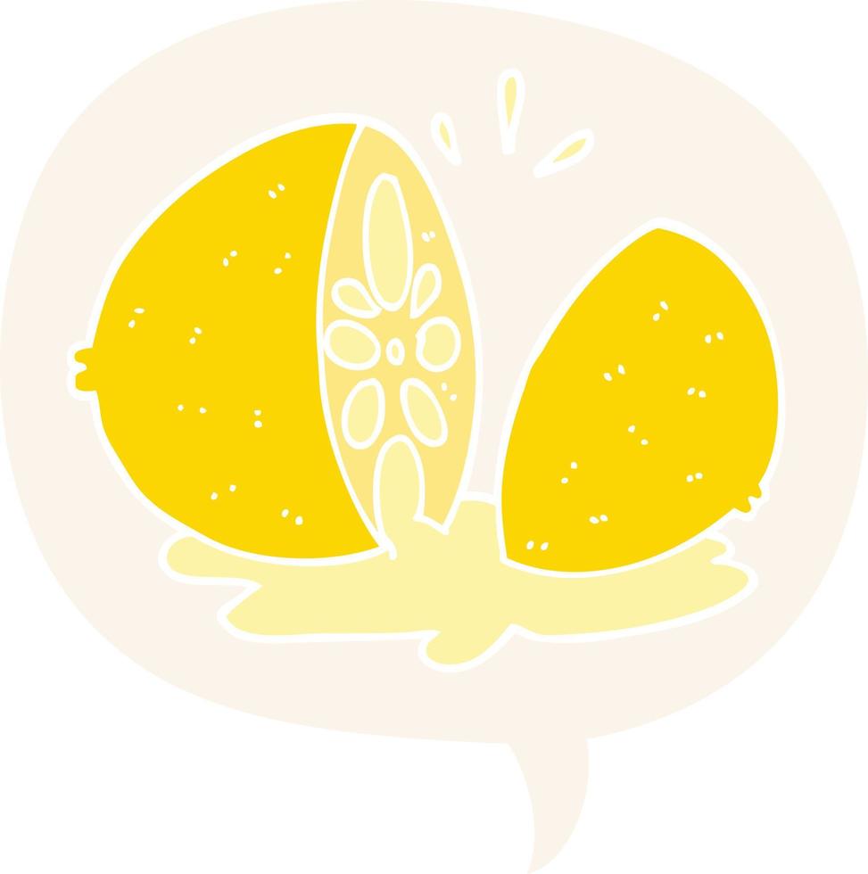 cartoon cut lemon and speech bubble in retro style vector