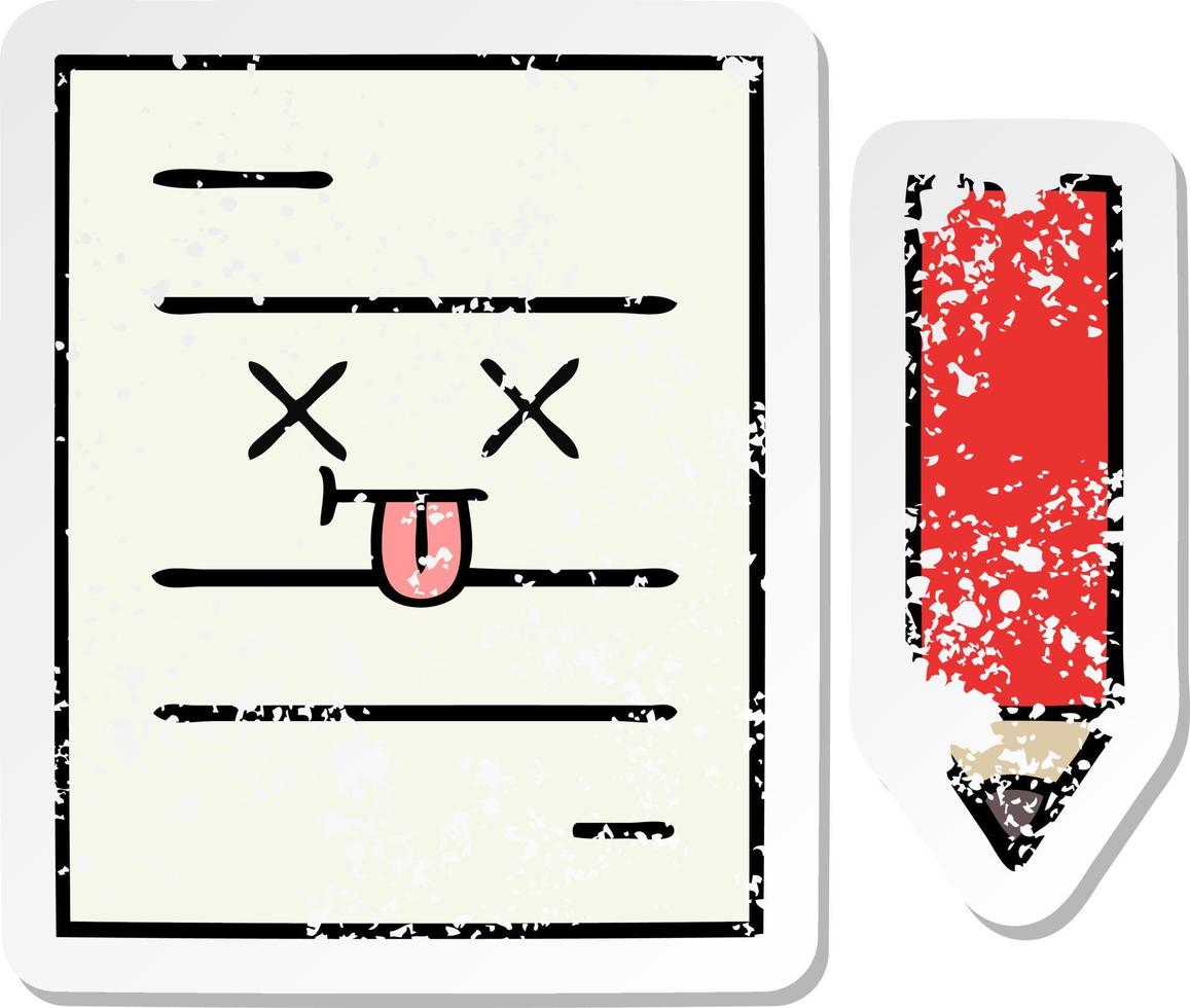 distressed sticker of a cute cartoon test paper vector