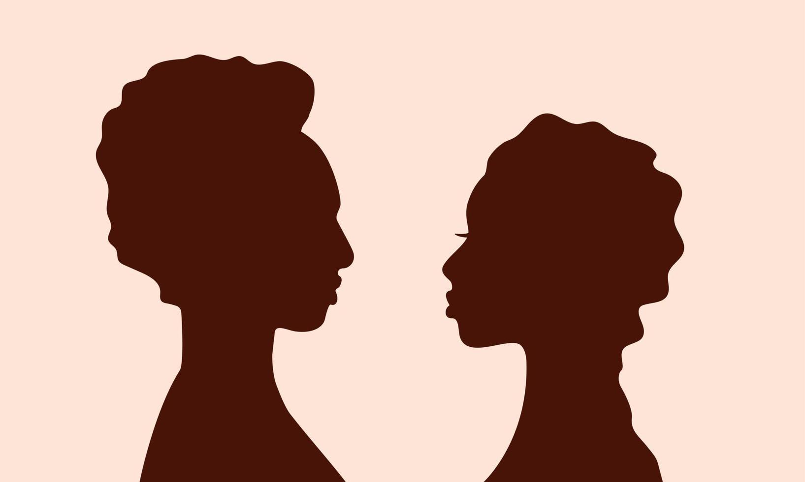 Young African couple in love. Man and woman silhouette. People looking at each other. Romantic Date, bonding to each other. Vector illustration