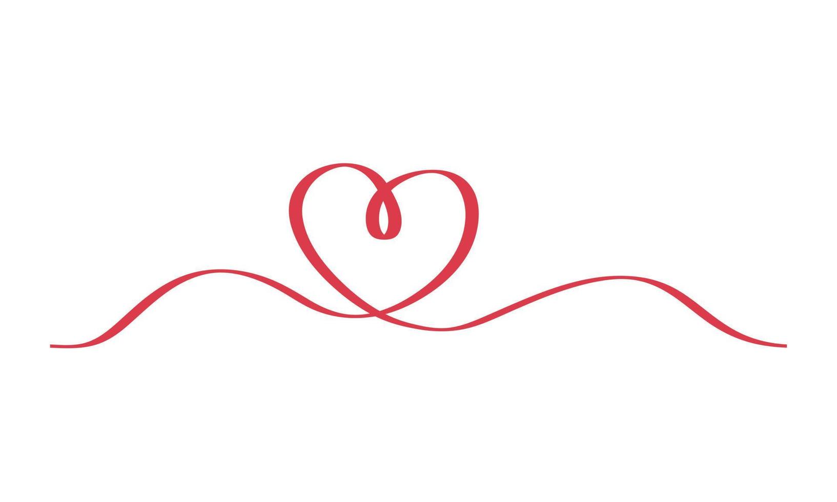 Hand drawn heart  line art concept. Red Ribbon. Vector illustration decorative design