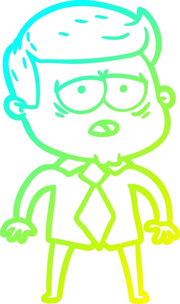 cold gradient line drawing cartoon tired man vector