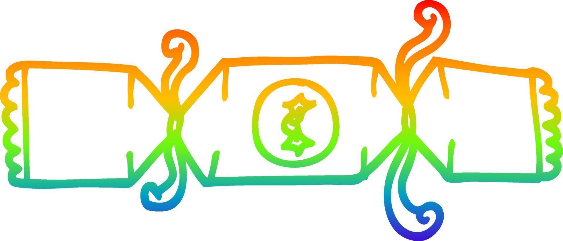 rainbow gradient line drawing cartoon christmas cracker vector