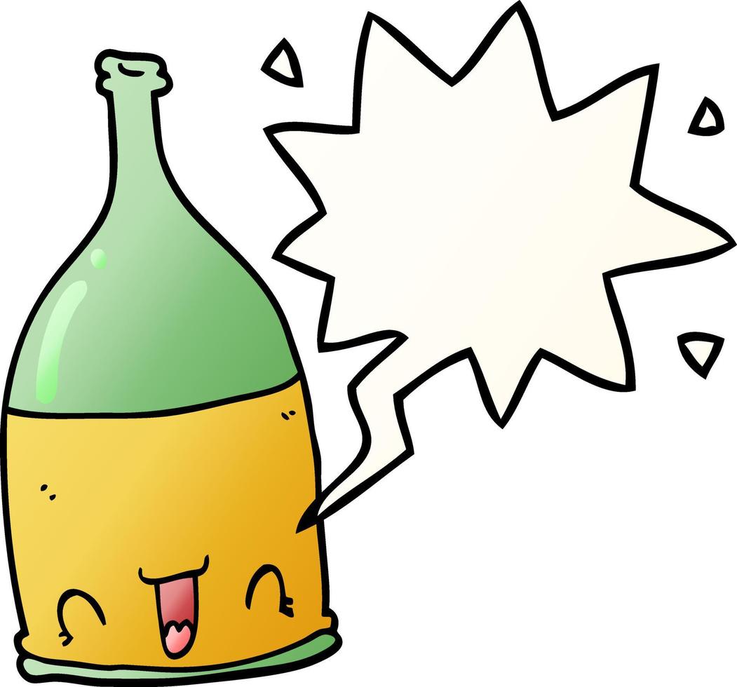 cartoon wine bottle and speech bubble in smooth gradient style vector