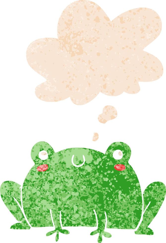 cartoon frog and thought bubble in retro textured style vector