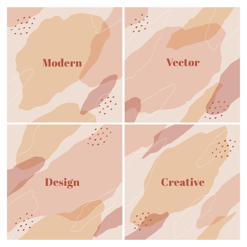 Stylish set of square background with organic abstract shapes in pastel colors. Modern design template with space for text. Fashion backdrop. Vector Illustration