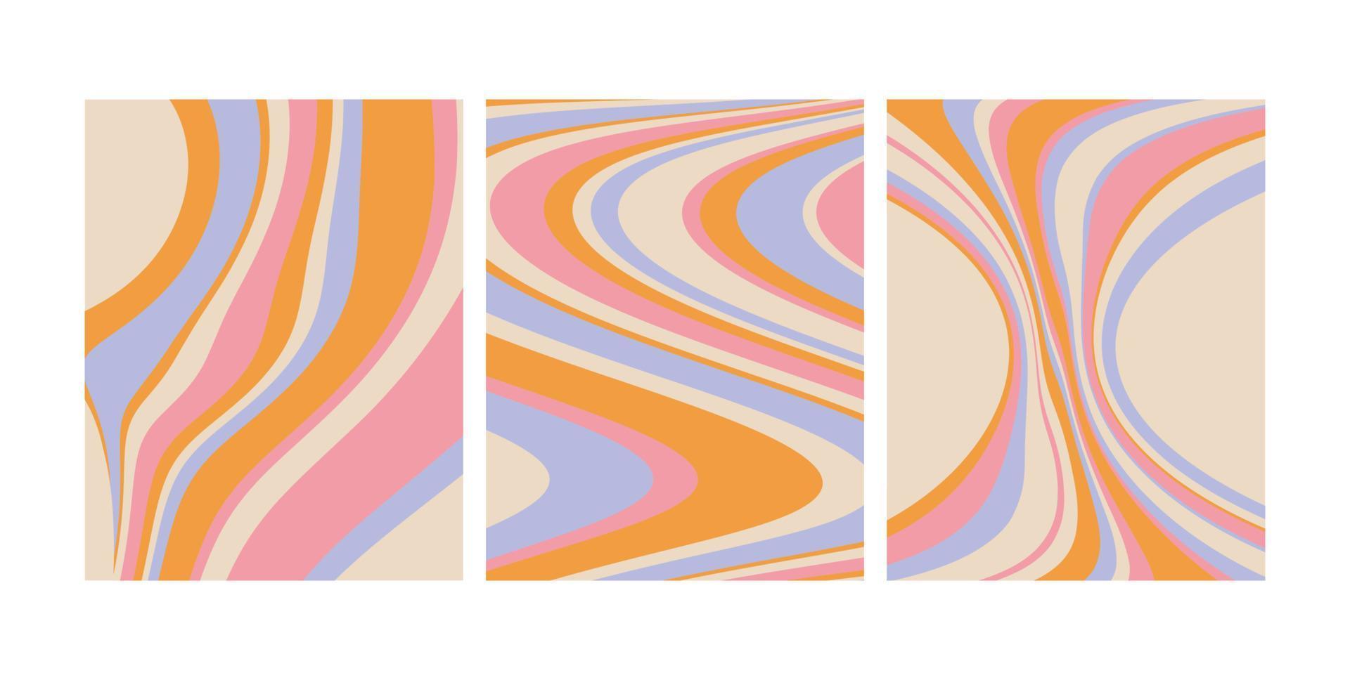 Groovy wave backgrounds set pastel line. Modern wave retro abstract design. Vector illustration.